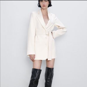 Zara Ecru White Belted Blazer